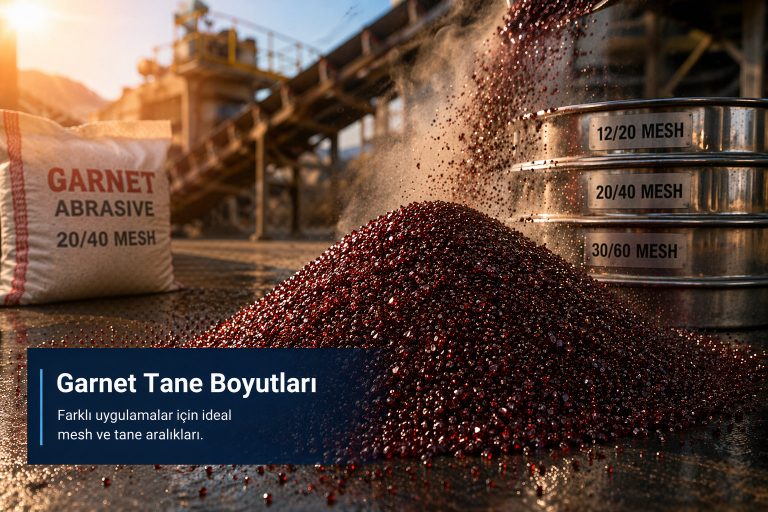 Farklı mesh aralıklarında garnet kumu tane boyutları