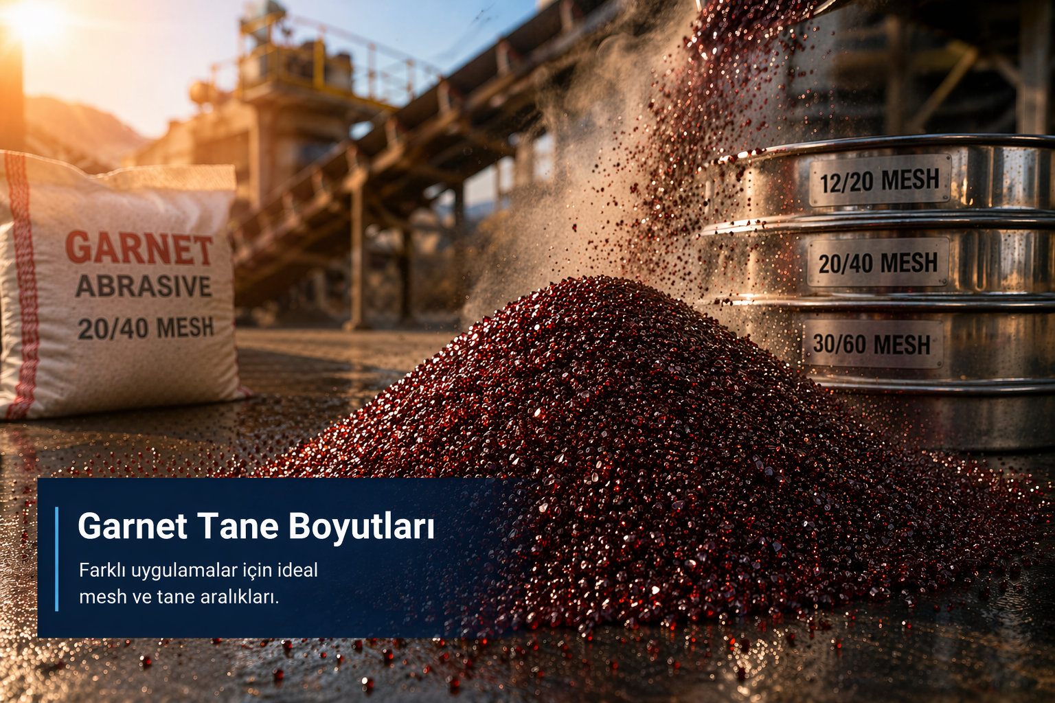 Farklı garnet tane boyutları