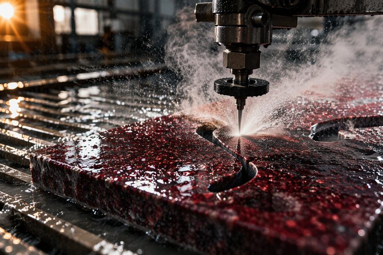Su jeti tezgahında garnet kumu ile metal kesimi